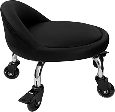 IMMER LIEBEN Rolling Stool with Backrest Low Height Roller Stool with Universal Swivel Caster Wheels for Home Office, Adult, Kids Chair, Garage, Library PU Leather Black