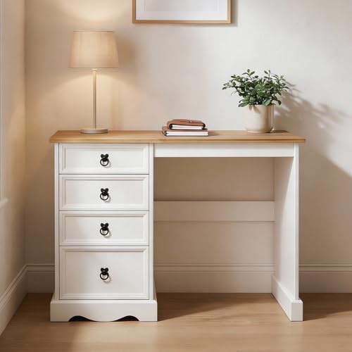 Schreibtisch Campo im Landhausstil, eleganter Tisch aus massiver Kiefer, Bürotisch mit Schubladen