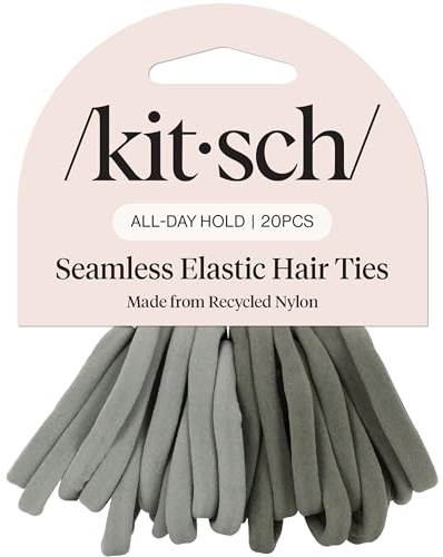 Kitsch Eucalyptus Hair Ties 20pcs No Damage - Hair Bands for women - Strong Stretchy Hairbands & Hair Bobbles - Soft Nylon Hair Elastics, Snag-Free Rubber Bands for Updos & Braids