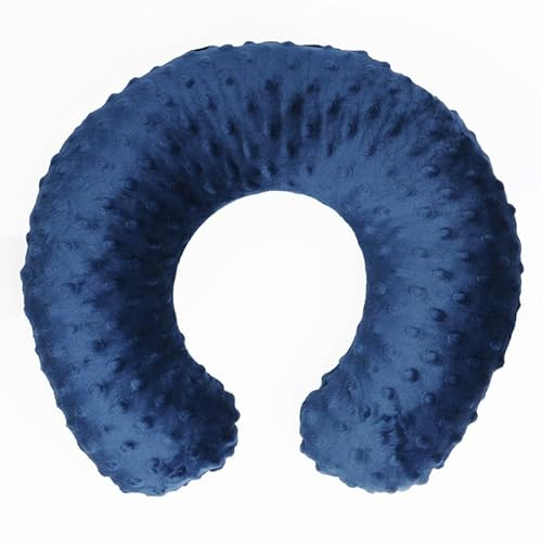 Dr. Berger Nackenhörnchen Reisekissen 30x30 cm Minky Design - 200g Baumwolle extra flauschig – ergonomisches Nackenkissen zum Entspannen für bequemes Lesen, TV, Reisen, blau