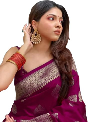 Sugathari Dam Banarasi Saree Pure Kanjivaram silke sari mjuka nya damer 2023 designkläder Pattu Sarees senaste bomullsfest sari kollektioner med blusstycke för bröllop sadi (PARI 122 MAROON), Vin, One