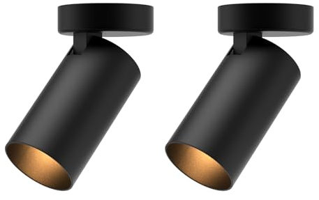 Klighten 2 Pcs Focos de Techo Orientable GU10, Focos Superficie Ajustables, Redondo Lampara Focos Techo de Metal, Focos Superficie, 70 x 130 mm, Bombilla no Incluida, Negro
