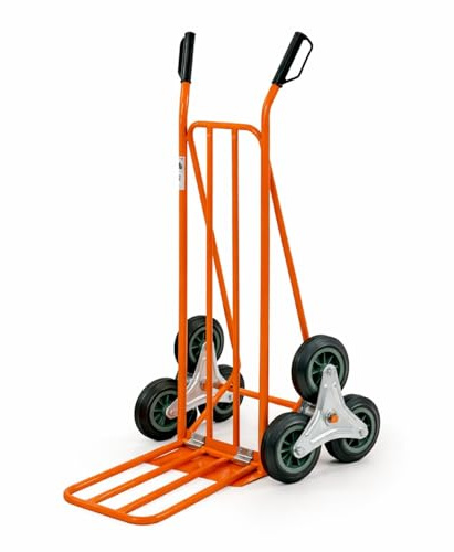 Paluplus Carrello Portapacchi per SCALE colore ARANCIONE, misura 53x58/92x112 cm, Pedana Telaio a Sbalzo, sistema a 6 Ruote, Montacarichi per carichi Adatto per Salire Scale, Portata Max 250 Kg -I045