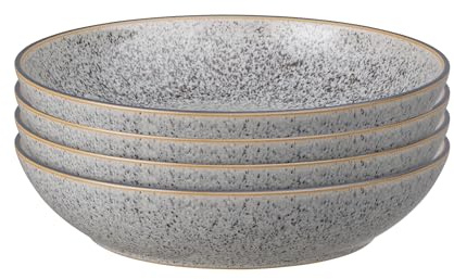Denby - Studio Grey 4 Piece Pasta Bowl - 1050ml Capacity - Dishwasher & Microwave Safe Crockery - Unique Hand Glaze Effect - Versatile Piece - Ceramic Stoneware - Chip & Crack Resistant - L22xW22xH5