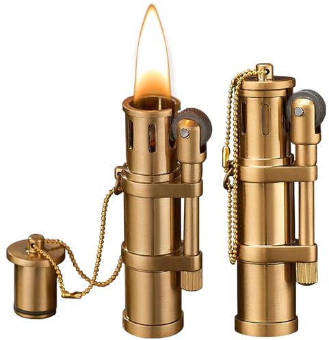 GAOUTO 2 accendini al cherosene, accendino vintage in ottone, accendino meccanico vintage, ricaricabile, accendino a fiamma jet, accendino per cucina campeggio (non contiene cherosene)