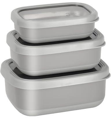 Lille Home Premium Stainless Steel Food Containers/Bento Lunch Box with Anti-Slip Exterior, Set of 3, 470ML, 900ML,1.4L, Leakproof, BPA Free
