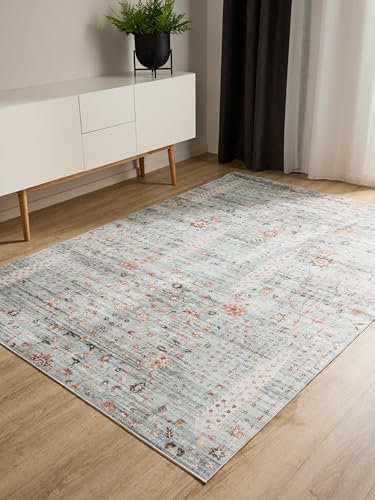 benuta Basic Waschbarer Teppich George - Türkis 120x170 cm - Kunstfaser - Rechteckig & im Style: Vintage, Elegant, Retro - Pflegeleicht für Wohnzimmer Schlafzimmer