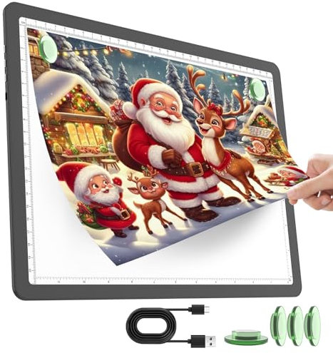 TOHETO A4 Leuchttisch für Diamantmalerei, Wiederaufladbares Ultraheller Leuchtkasten zum Zeichnen, Aufladbar LED Licht Pad zum Nachzeichnen, Kabelloses Lichtplatte Lichttafel zum Skizzieren (Schwarz)