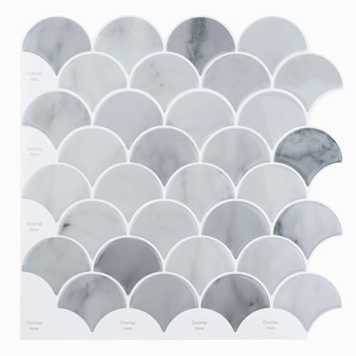 3D Thicker Wall Tile Kitchen Stove Tile Green Backsplash 10 Sheets 12 x 12, Self Adhesive Tile Stickers, Fish Scale Tiles Transfers for Toilet Stairs Laundry Bathroom