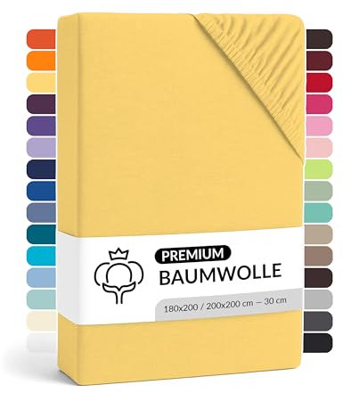LARAWELL Spannbettlaken 180x200cm Baumwolle, bis 200x200, gelb, Spannbetttuch Jersey (gekämmt), Matratzenhöhe bis 22 cm, bügelfrei, atmungsaktiv, formstabil