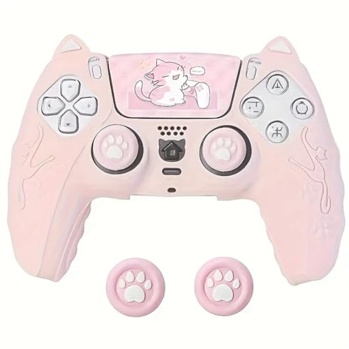 Custodia protettiva in silicone a tema gatto carino per controller PS5 con orecchie e cappuccio joystick zampa