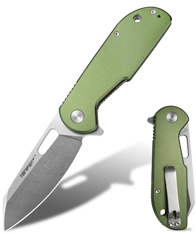 TONIFE Galaxy Mini cuchillo plegable con hoja de acero D2 y mango de aluminio, herramienta de bolsillo EDC para acampar, senderismo y supervivencia (verde)