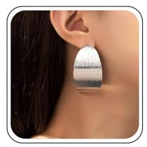 Inateannal Chunky Oval Statement Earrings Chunky Silver Large Wide Earrings Metal Oval Dangle Earring Exaggerate Geometry Earring Jewelry for Women