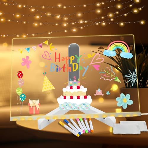 Tableau d'affichage LED avec couleurs, 30 x 20 cm Tableau lumineux Message LED, avec 7 Stylos Néons, Avec Support Réglable, Tableau à Message LED, Tableau d'Écriture LED, pour Maison et Bureauv