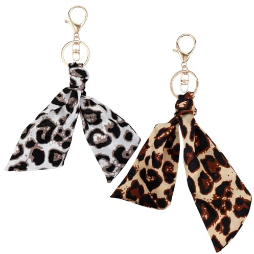 Bremorou 2pcs Cute Leopard Bow Keychain, Leopard Print Car Accessories, Bag Charms For Womens Handbags, Purse Bag Charm for Tote Bags, Purse Charm Accessories