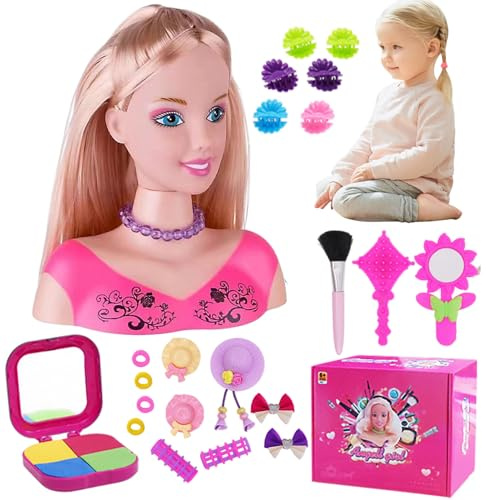 Takingup Cabeza de muñeca para peinar el Cabello, 35 Piezas/Juego de Cabeza de muñeca simulada para niños - Maquillaje imaginativo Aprendizaje de Juguetes de simulación para niñas, Juego 1
