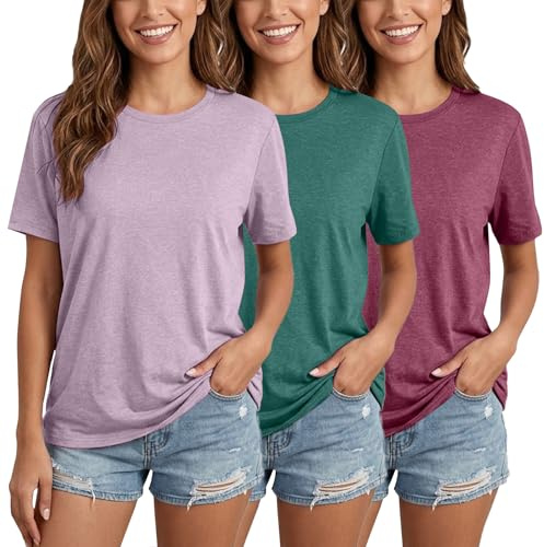 LOOKFACE Womens 3 Pack Basic T Shirts Summer Tops 2026 Short Sleeve Tees Comfy Casual Vacation Clothes