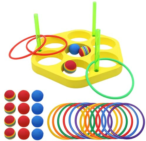 Poolkastspel med Ringar roliga flytande skumbadleksaker med bollar | Barn, Pool, Ringar Och Vatten Lekar för Pojkar, Flickor och Vuxna Utomhus Träd, och Gångväg Fest Sommar