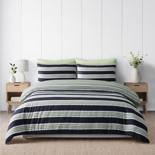 Adore Home King Duvet Cover Set Black & Green Stripe Bedding & Pillowcases | Soft Warm Easy Care Reversible Microfibre Bed Linen With A Coordinating Reverse For A Comfortable Bedroom Refresh
