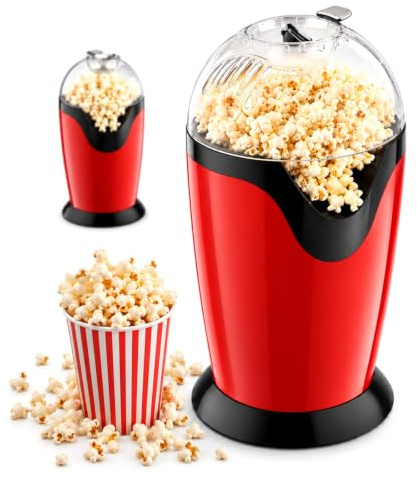 Popcornapparater på 1 200 W med varmluft, Popcornmaskin med mätglas, transparent lock, popcorn på 3 min, oljefri för hem, bio, fest