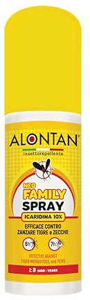 Alontan Spray Neo Family Insettorepellente - 75ml - contro zanzare, zecche, fino a 6 ore di protezione, da usare sopra i 3 anni, presidio medico chirurgico a base di icardina 10%