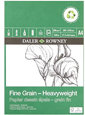Daler Rowney Eco Papel para Dibujo, Pesado Grano Fino Encolado A4 200G 30 hojas