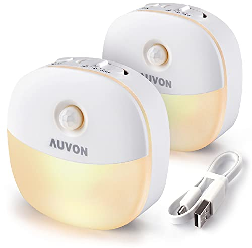 AUVON Nachtlicht mit Bewegungsmelder & Dämmerungssensor, Aufladbar USB Nachtlicht Kinder mit AKKU, Magnetische Design, Auto/ON/OFF Modi, Nachtlampe für Kinder Schlafzimmer Badezimmer Gang, Warm Weiß