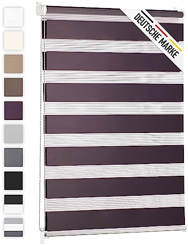 Blumtal dubbelrullgardin 90 x 155-195cm - fast rullgardin, rullgardiner för fönster utan borrning, rullgardin för fönster & dörrar, sidodragrullgardin, lila