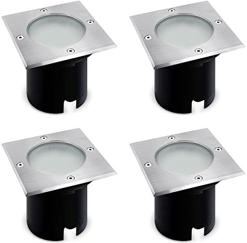 SSC-LUXon 4x MADON Bodeneinbauleuchte IP67 quadratisch GU10 Fassung - Bodenlampe befahrbar durchschleifbar (ohne Leuchtmittel)