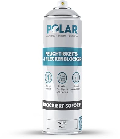 Polar Feuchtigkeits und Fleckenspray - Weiß Matt - 500ml - Einschichtlack zur Feuchtigkeitsabdichtung - Isoliert Flecken und Schimmel an Innenwänden und Decken
