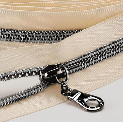 Sawoake 9m Bulk Zipper, (#5) Reißverschlüsse zum Nähen, Beige Nylon Coil Zipper mit Gunmetal zähnen, Ersatz Nähreißverschluss mit 20PCS Reißverschluss Sliders(#5 Beige Gunmetal)