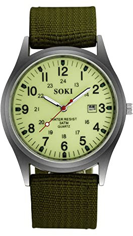 Military Army Mens Date Canvas Strap Analog Quartz Sport Wrist Watch Gift Gift for him Dad Uncle Father Teenager Man Secret Santa Adult Stocking Filler