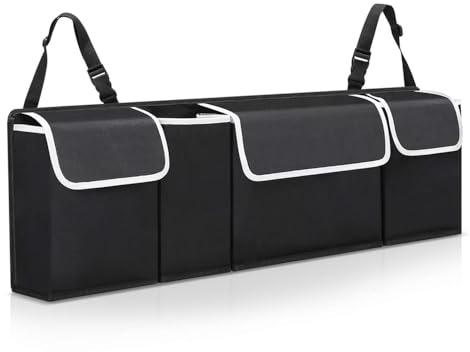 CAASFOOY Organizer Interno e Bagagliaio Auto, Portaoggetti Oxford Impermeabile Con 4 Tasche, Adatto a Tutti i Tipi di Auto (Nero)