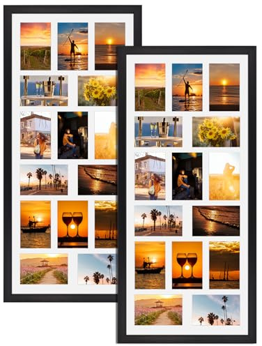 MEBRUDY 4x6 Collage Picture Frames with 15 Openings, 2 Pack Black Multi Photo Frames Display 4 x 6 Pictures with Mat for Wall Mounting, Irregularly Style