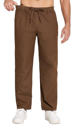 COOFANDY Herrjeans, raka jeans, stretch, slip-on-jeans, snygga byxor, elastiskt midjeband med dragsko, cargofickor för män, Twill denimbrun, 3XL