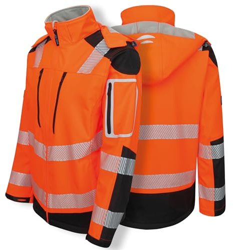 PRO FIT Warnschutz Arbeitsjacke aus Softshell – Größe S – Atmungsaktive Softshelljacke, Wind- & Wasserabweisend, Thermofixiert, Unisex - 1 Stk., Neonorange/Schwarz
