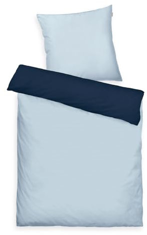 TOM TAILOR Satin-Bettwäsche, 80x80 cm + 135x200 cm, 100% Baumwolle/Satin, mit Doppelnaht am Kissen, Wendemotiv und farbigem Markenreißverschluss, TWO-TONE SOLID COLORS Blau (Dark Navy & Sky Blue)