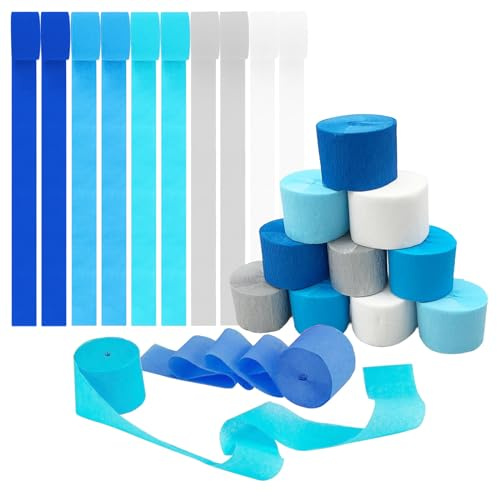 Lot de 10 rouleaux de papier crépon arc-en-ciel à suspendre - 5 couleurs - Argenté, blanc et bleu - Décoration de fête