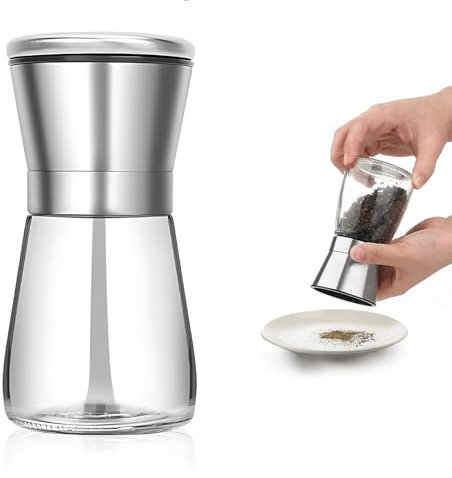 Moulin à sel et à poivre, moulin à épices en acier inoxydable de qualité supérieure avec noyau de broyage réglable en céramique pour poivre, sel, épices.