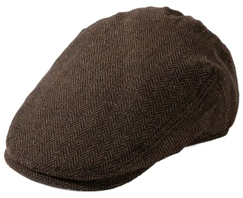 TOP-EX XXL Wool Flat Cap for Men Tweed Newsboy Baker Boy Hats Peaked Cap for Golf & Fishing Gatsby Duckbill Caps for Shooting Walking Hunting Herringbone_Brown