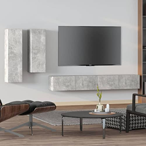 Homgoday Möbler Möbelset 4 st MultiLayer Trä Cement Grå Cement, Skåp TV Dörr Lågt Skåp För Vardagsrum Soffbord Industriellt TV-stativ Vardagsrum