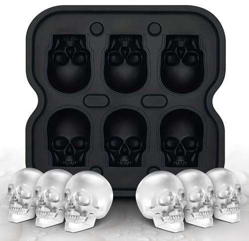 DakGagMah Skull Ice Cube Mold, 6-Cavity Silicone Ice Tray for Whiskey, Cocktails, and Beverages, Food-Grade Flexible Ice Maker for Halloween & Party Drinks, Easy Release & Dishwasher Safe