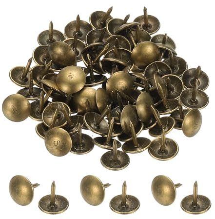PATIKIL 100 Pcs Upholstery Tacks 0.35 x 3/8 Head Dia Vintage Thumb Nails Pins Round Head Metal Push Tack Pin for DIY Furniture Sofa Chair Decor