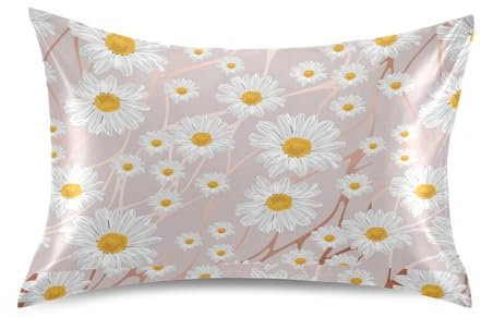 Moisture Wicking for Hot Sleepers, Hair and Skin Friendly, Daisy Rose Gold Smooth Dual Sides Silks Pillow Cover, Silk Pillowcase for Hair and Skin, Breathable Cool Silky Soft