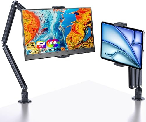 MSDONG Tablet Ständer für ipad,Portable Monitor Ständer Schreibtischhalterung für 15,6'' 16'' Bildschirm, Aluminium Langarm mit 360° drehbarer Basis,kompatibel mit 4,7-12.9'' ipad,Kindle