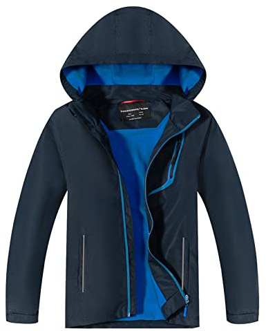 YoungSoul Manteaux Imperméables Garçon - Coupe Vent Doublé Polaire Fille - Veste de Pluie avec Capuche Amovible - Bleu marine - 12-13 ans/Taille 160