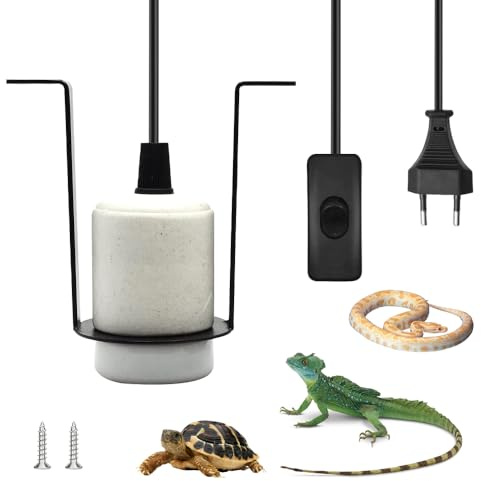 Reptile Portalámparas Bombilla de Calor, E27 Soporte de Cerámica para Lámpara de Calor para Mascotas, Lampara Tortugas de Agua Portalámparas con Enchufe Europeo(Bombilla no Incluida)