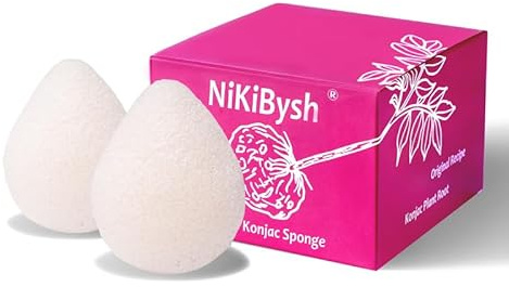 NiKiBysh Konjac - Set di 2 spugne per il viso, per il lavaggio e la pulizia del viso e del corpo, in Konjac, set di spugne naturali per la pulizia e l'esfoliazione