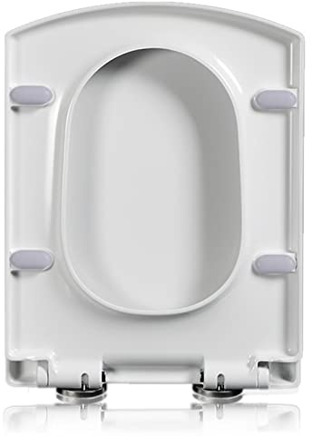 Sedile WC quadrato con chiusura ammortizzata e cerniere a sgancio rapido, facile installazione, fissaggio regolabile, durevole e confortevole (37 x 47 cm)