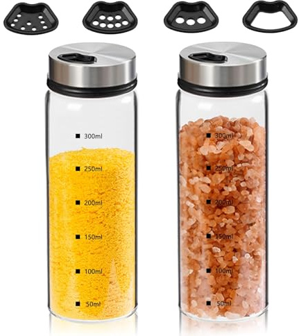 2 Pieces 500ml Round Salt and Pepper Shakers,Clear Glass Seasoning Shaker